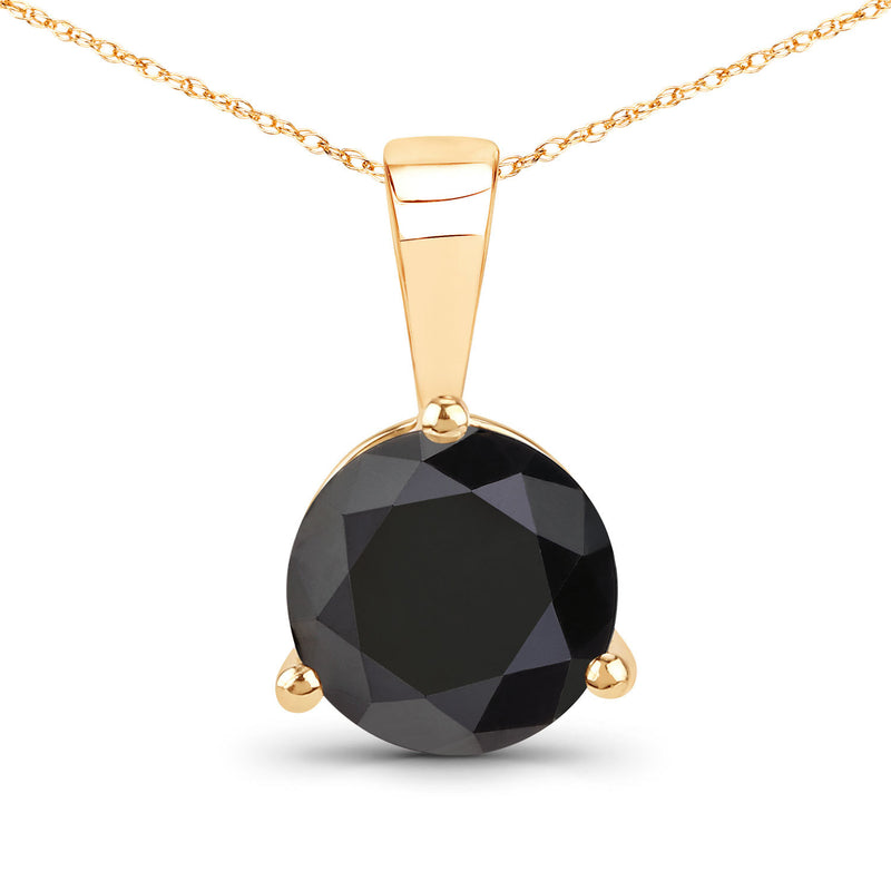 1.66 Carat Genuine Black Diamond 14K Yellow Gold Pendant