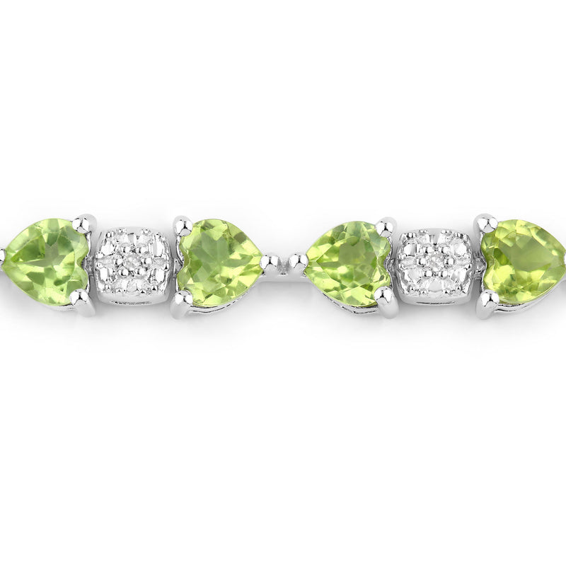 9.78 Carat Genuine Peridot and White Diamond .925 Sterling Silver Bracelet