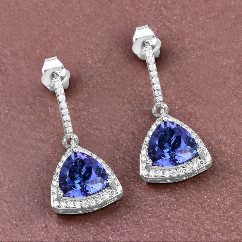 3.86 Carat Genuine Tanzanite and White Diamond 14K White Gold Earrings