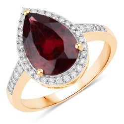 3.26 Carat Genuine Rhodolite and White Diamond 14K Yellow Gold Ring