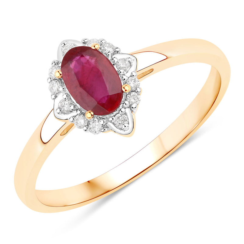 0.59 Carat Genuine Mozambique Ruby And White Diamond 10K Yellow Gold Ring