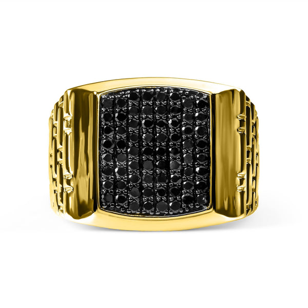 10K Yellow Gold 1 1/4 Cttw Black Diamond Cluster Gent's Band Ring (Treated Black Color, I2-I3 Clarity) - Size 10