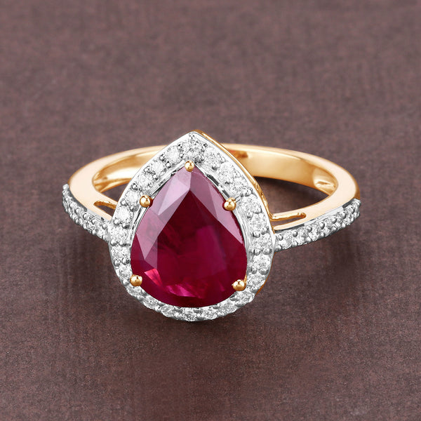 2.64 Carat Genuine Ruby and White Diamond 14K Yellow Gold Ring