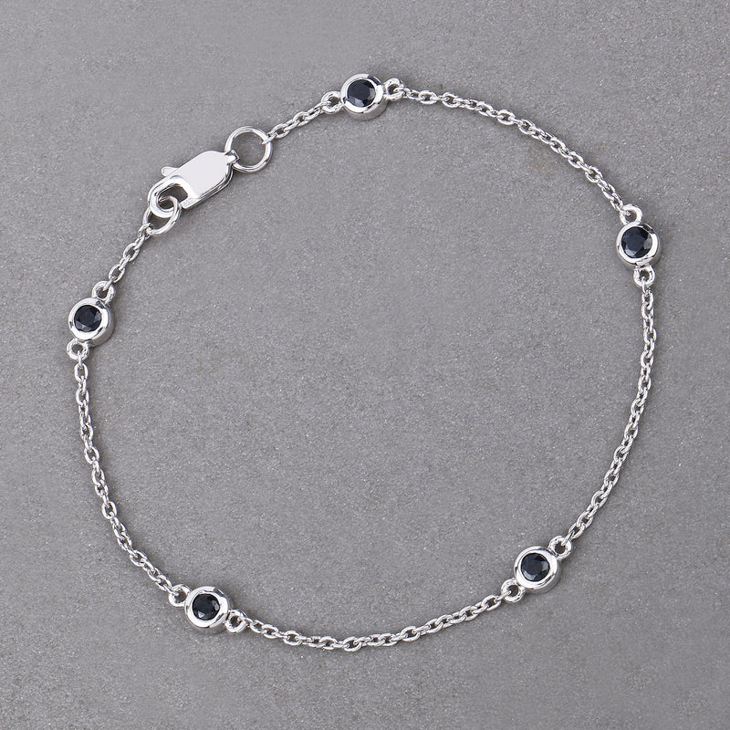 0.55 Carat Genuine Blue Sapphire .925 Sterling Silver Bracelet