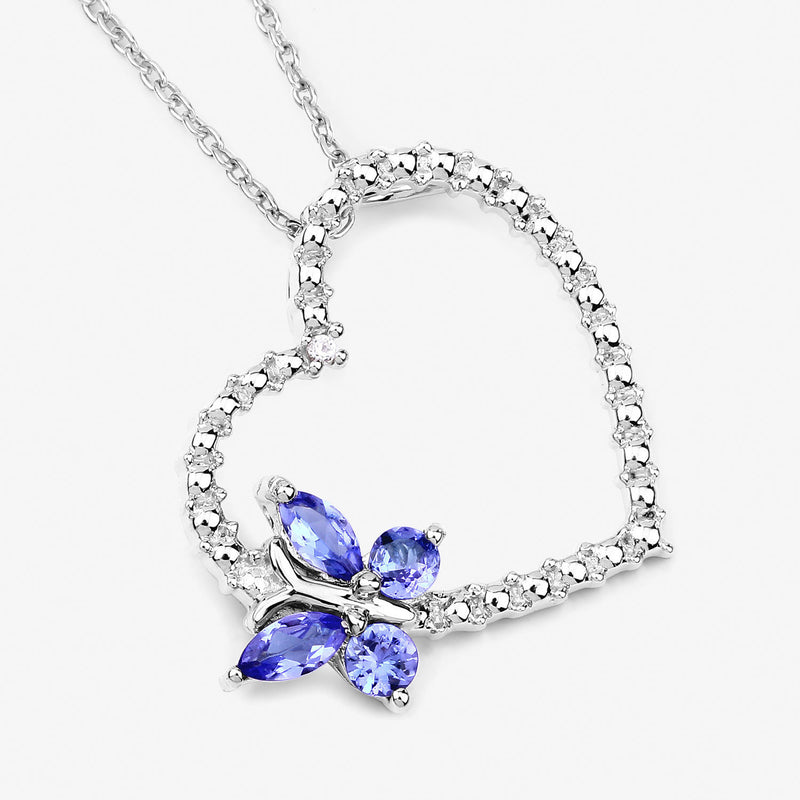 0.50 Carat Genuine Tanzanite and Created White Sapphire .925 Sterling Silver Pendant