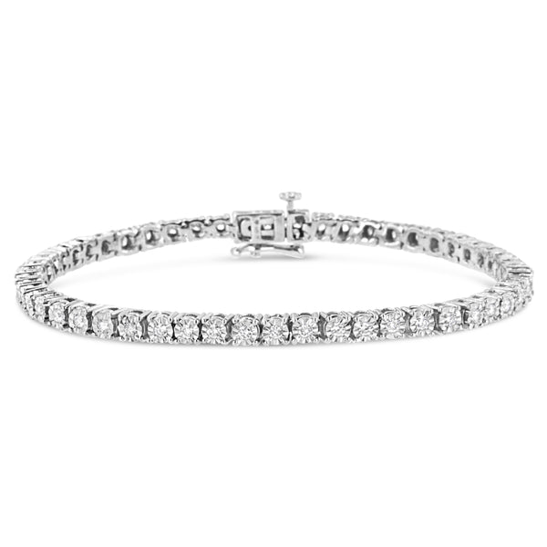 10K White Gold 1/2 Cttw Real Diamond Illusion-Set Miracle Plate Tennis Bracelet (I-J Color, SI2-I1 Clarity) - Size 7.5"