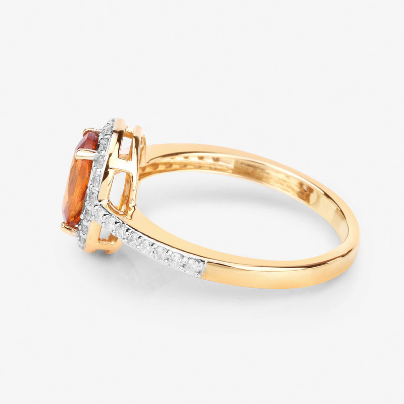 1.66 Carat Genuine Spessartite Garnet and White Diamond 14K Yellow Gold Ring