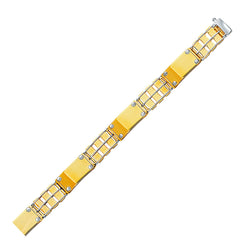 14k Two-Tone Gold Men's Bracelet with Screw Embellished Bar Links