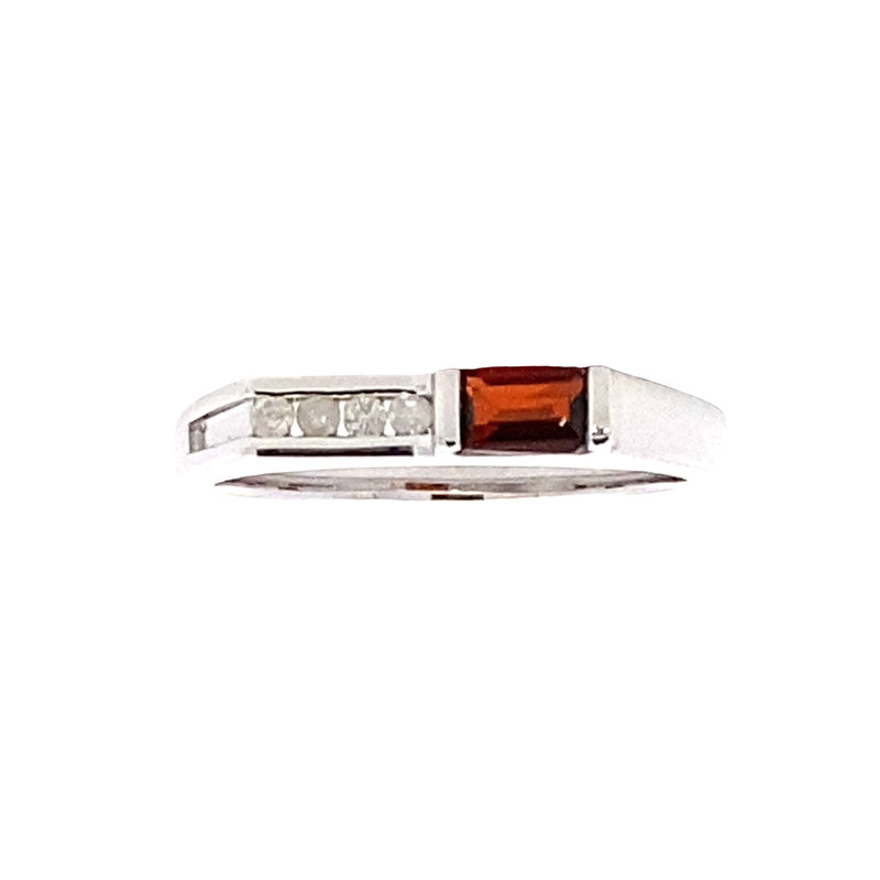 Genuine .06ct Garnet Diamond Ring 10KT White Gold