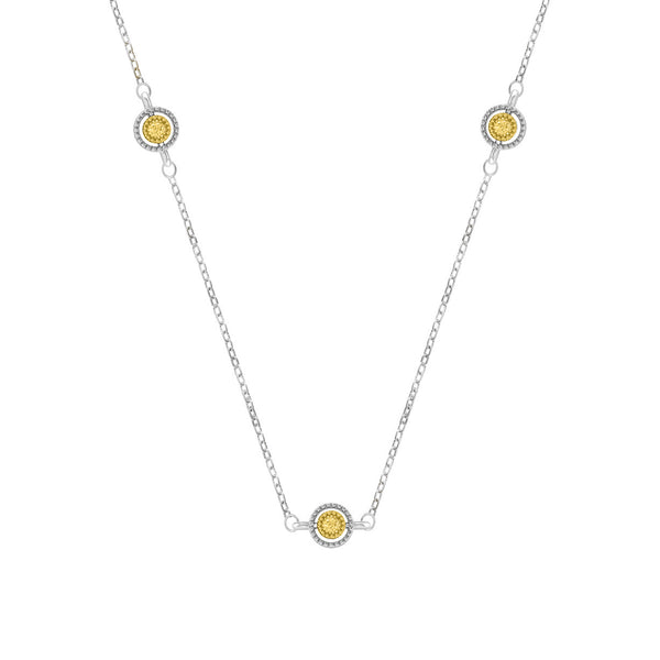 V3 Jewelry Natural Yellow Diamond and Sterling Silver Station Necklace