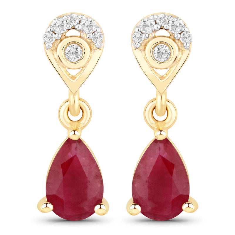 0.85 Carat Genuine Mozambique Ruby And White Diamond 10K Yellow Gold Earrings