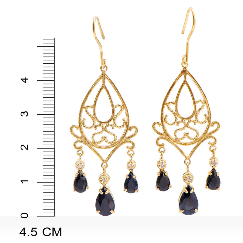 18k Yellow Gold Plated 925 Sterling Silver Sapphire 0.06 Diamond Earrings for Women