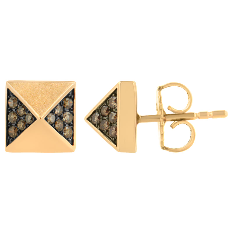 14K Rose Gold 1/4 Cttw Brown Diamond Pyramid Stud Earring (Brown Color, SI1-SI2 Clarity)