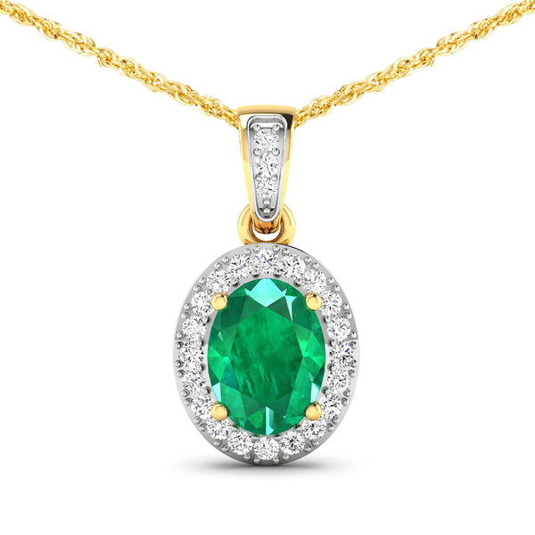 1.18 Carat Genuine Zambian Emerald and White Diamond 14K Yellow Gold Pendant