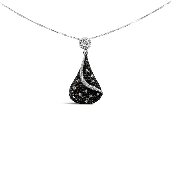 18K White Gold 6 1/3 Cttw Pave Set Black and White Diamond Teardrop Pendant Necklace (F-G Color, VS1-VS2 Clarity) - 18 Inches