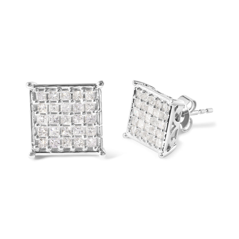 10K White Gold 3/4 Cttw Princess Diamond Composite Stud Earrings (I-J Color, I1-I2 Clarity)