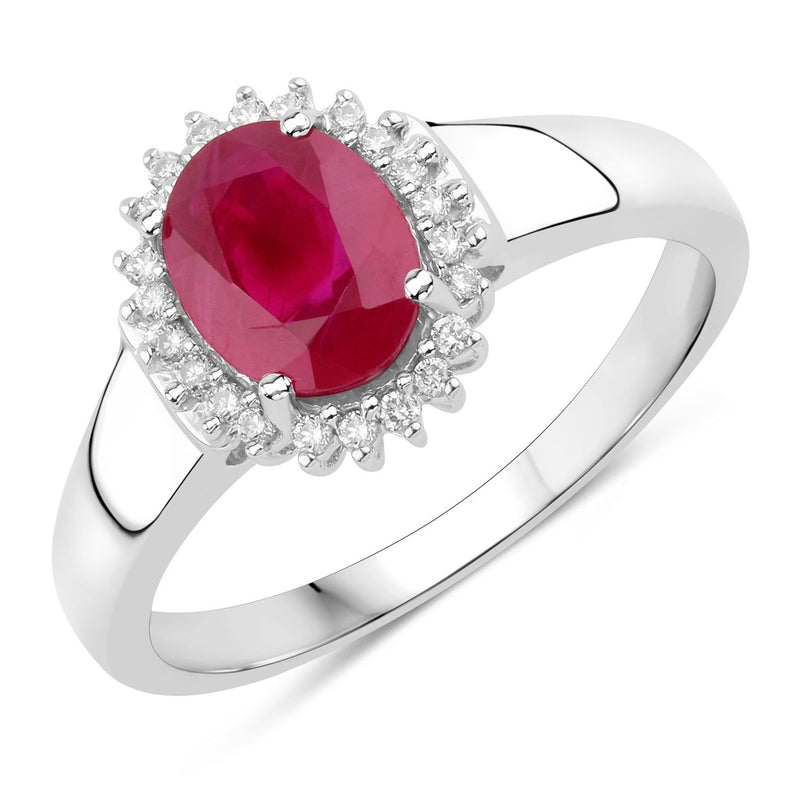 1.55 Carat Genuine Ruby and White Diamond 14K White Gold Ring