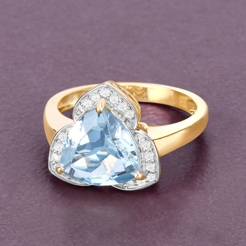 2.39 Carat Genuine Aquamarine and White Diamond 14K Yellow Gold Ring