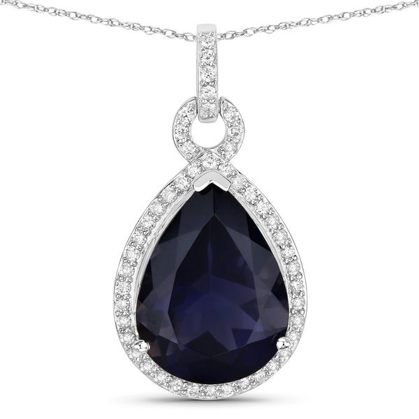 6.41 Carat Genuine Iolite and White Diamond 14K White Gold Pendant