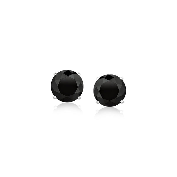 14k White Gold Stud Earrings with Black Faceted Cubic Zirconia(6mm)