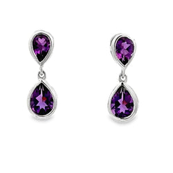 Natural 1.86ct Amethyst Dangle Earrings Sterling Silver