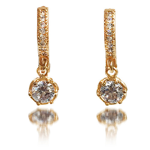 Cubic Zirconia Goldtone Round Drop Earrings