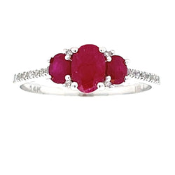 Genuine .48ct Ruby Diamond 3 Stone Ring 14KT White Gold