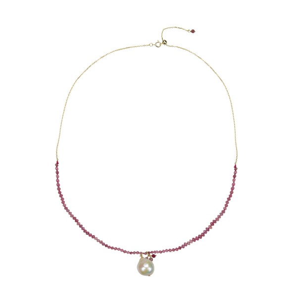 V3 Jewelry Tourmaline and Freshwater Pearl 18k Gold-Plated Beaded Adjustable Necklace