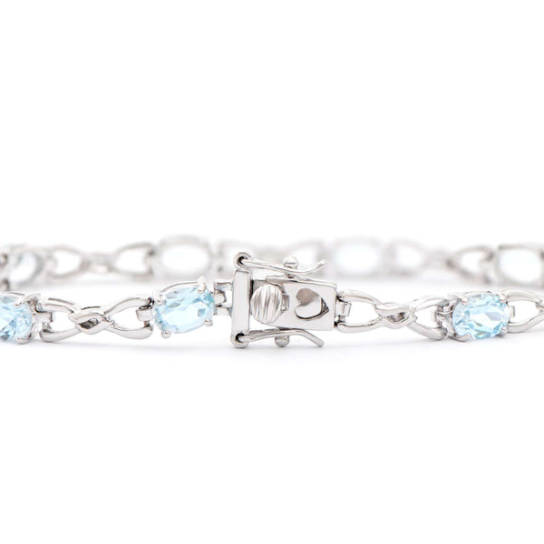 8.55 ctw Blue Topaz Rhodium Plated Designer Bracelet 7.6 in