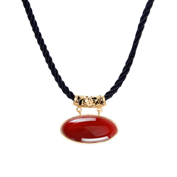 Carnelian Gold plated Sterling Silver Pendant with 18" Black Cord