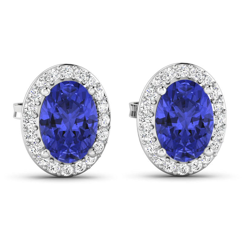 1.50 Carat Genuine Tanzanite and White Diamond 14K White Gold Earrings