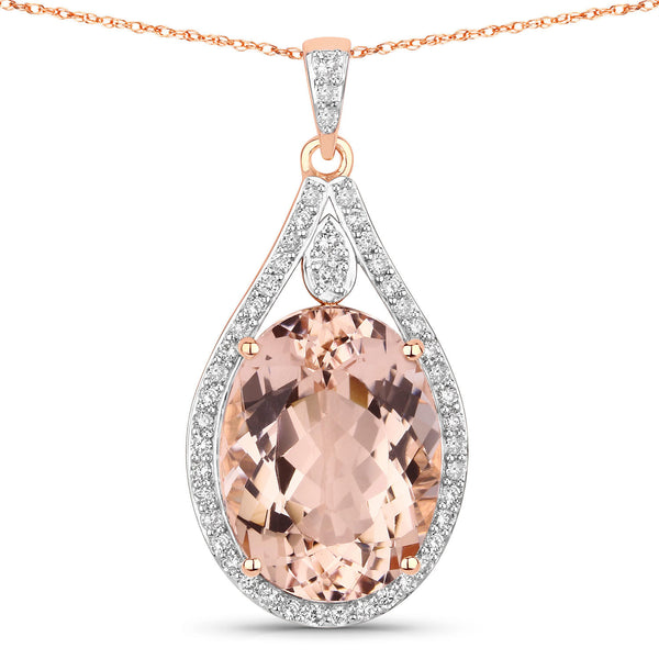 9.31 Carat Genuine Morganite and White Diamond 14K Rose Gold Pendant