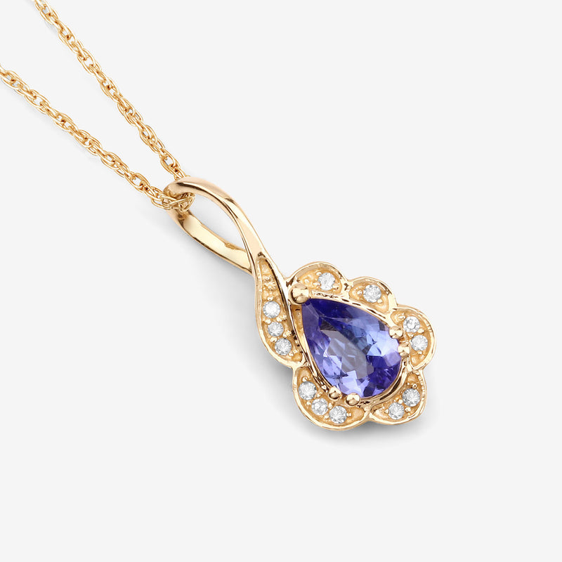 0.40 Carat Genuine Tanzanite and White Diamond 14K Yellow Gold Pendant