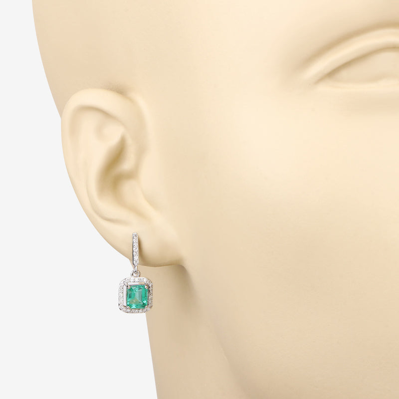 2.16 Carat Genuine Emerald and White Diamond 14K White Gold Earrings