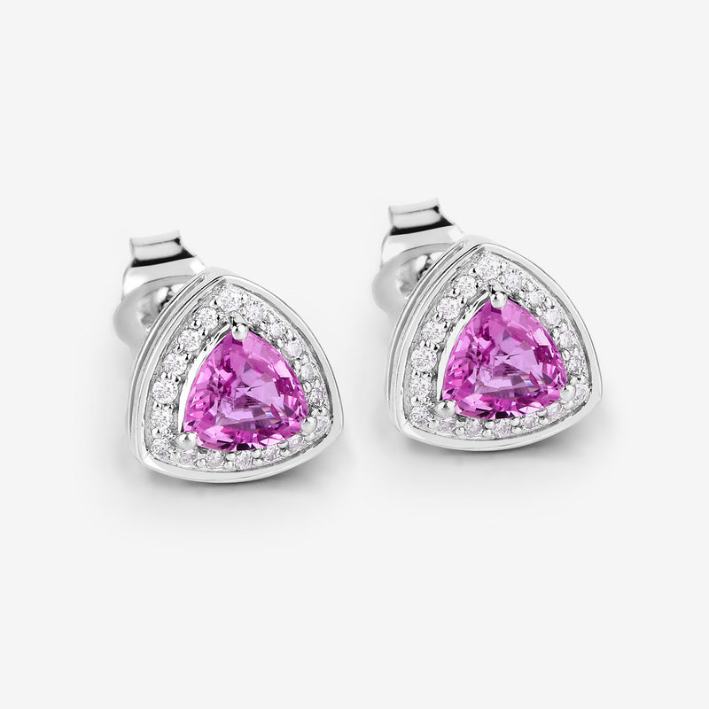 1.05 Carat Genuine Pink Sapphire and White Diamond 14K White Gold Earrings