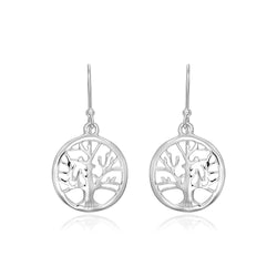 Sterling Silver Round Tree of Life Earrings