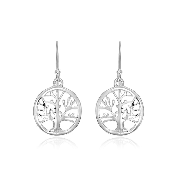 Sterling Silver Round Tree of Life Earrings