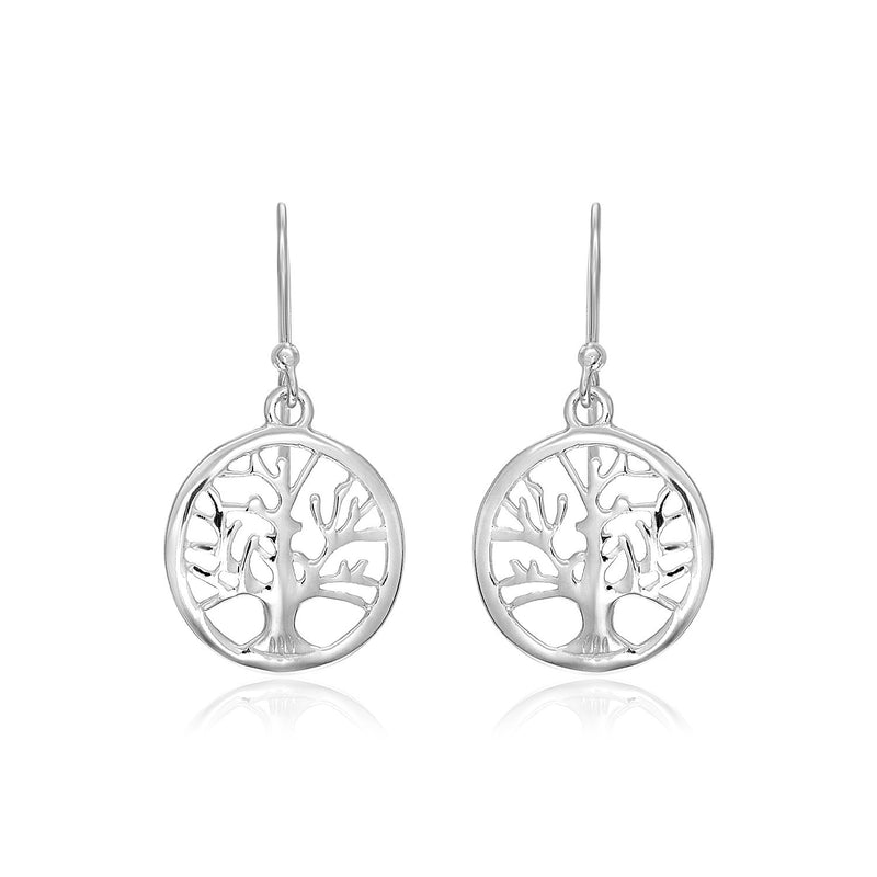 Sterling Silver Round Tree of Life Earrings