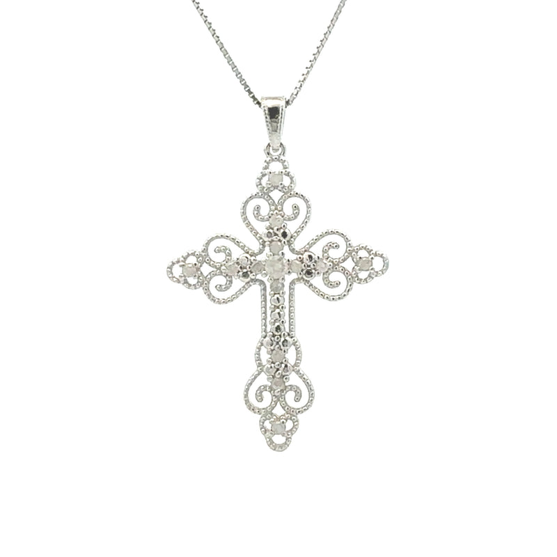 .06ct Diamond Cross Religious Pendant Sterling Silver