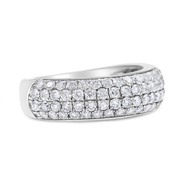 14K White Gold 1 1/2 Cttw Pave Set Lab Grown Round Diamond Domed Band Ring (G-H Color, SI1-SI2 Clarity) - Size 7