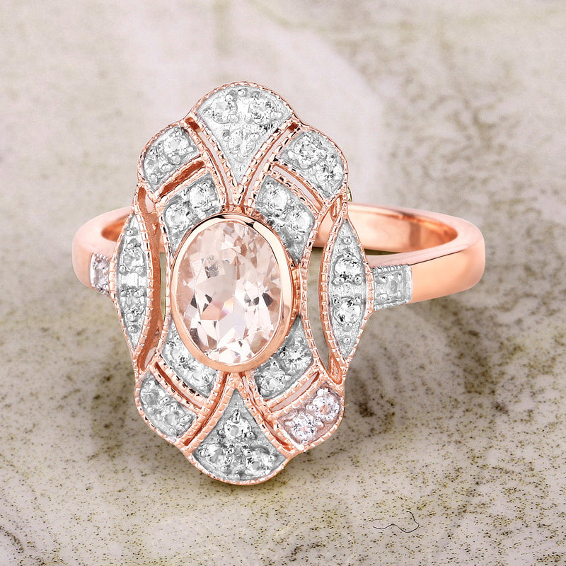 1.12 Carat Genuine Morganite and White Topaz .925 Sterling Silver Ring