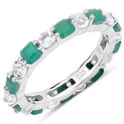 2.90 Carat Genuine Emerald and White Topaz .925 Sterling Silver Ring