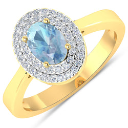 0.76 Carat Genuine Aquamarine and White Diamond 14K Yellow Gold Ring