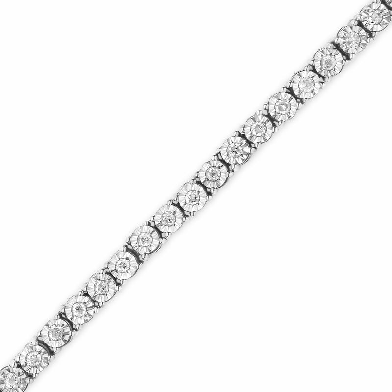 .925 Sterling Silver 1.0 Cttw Miracle-Set Diamond Round Faceted Bezel Tennis Bracelet (I-J Color, I3 Clarity) - 7"