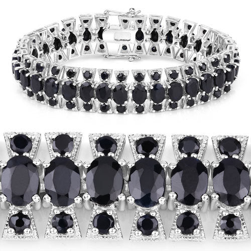 41.58 Carat Genuine Black Sapphire .925 Sterling Silver Bracelet