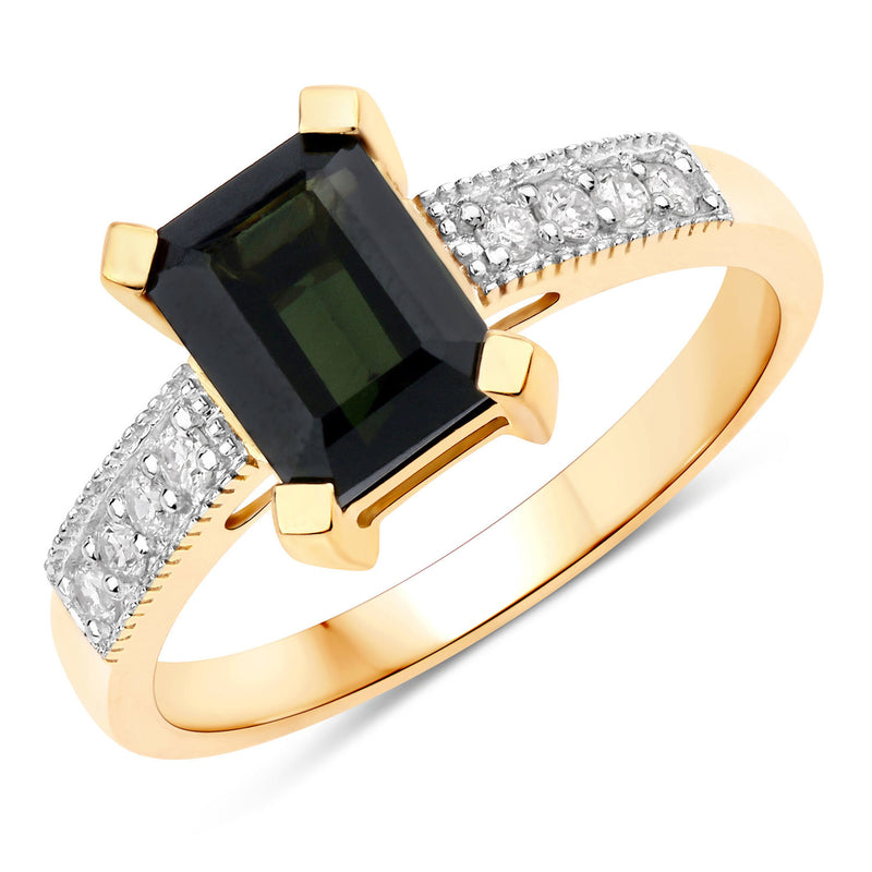 1.91 Carat Genuine Green Tourmaline and White Diamond 14K Yellow Gold Ring