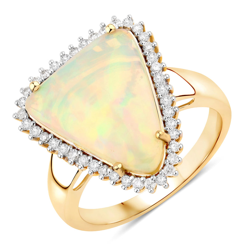 2.84 Carat Genuine Ethiopian Opal and White Diamond 14K Yellow Gold Ring