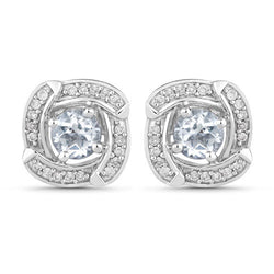 0.56 Carat Genuine Aquamarine and White Diamond 14K White Gold Earrings