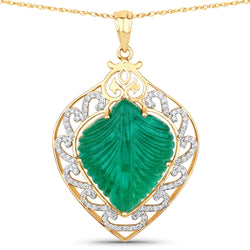 22.15 Carat Genuine Colombian Emerald and White Diamond 14K Yellow Gold Pendant