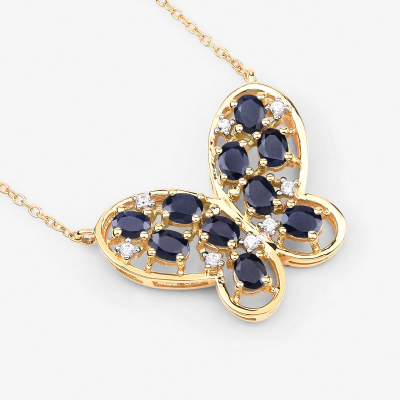 2.16 Carat Genuine Blue Sapphire and White Zircon .925 Sterling Silver Necklace